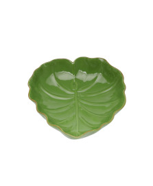 Folha decorativa ceramica pequena verde lyor