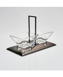 Petisqueira dupla de vidro e aço inox torcello black 25 x 14 x 17,5 cm