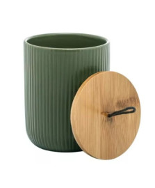 Potiche de cerâmica com tampa de bambu verde lyor