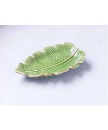 Folha decorativa de cerâmica banana leaf verde 21,5x12x2,5cm lyor