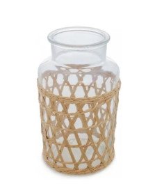 Vaso de vidro e fibra natural 12,5cm x 22,5cm wolff