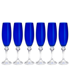 Conjunto 06 taças de cristal ecologico para champagne elisa cobalto 220 ml