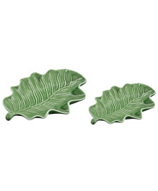 Jogo 02 folhas decorativas cerâmica verde mart