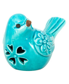 Pássaro decorativo de cerâmica flores azul lyor