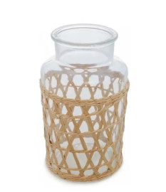 Vaso de vidro e fibra natural 12,5x 22,5cm wolff