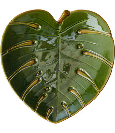 Folha decorativa ceramica costela de adao leaf verde 28 x 26 cm lyor